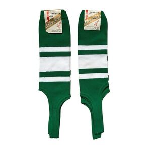 NOS Vintage‎ Stirrup Athletic Socks Green & White Striped
